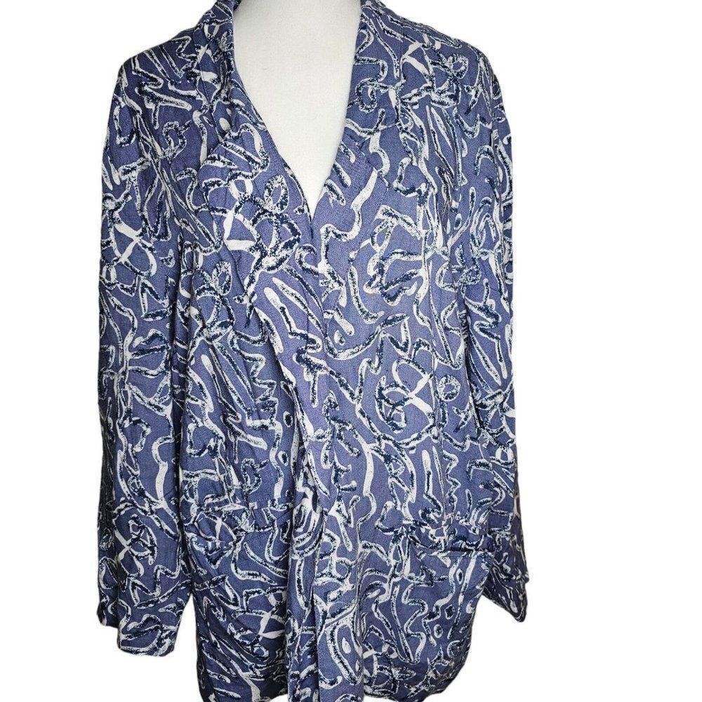 Vintage 80s Stefano Boyfriend Blazer Jacket Womens Size XL Blue Rayon Oversized